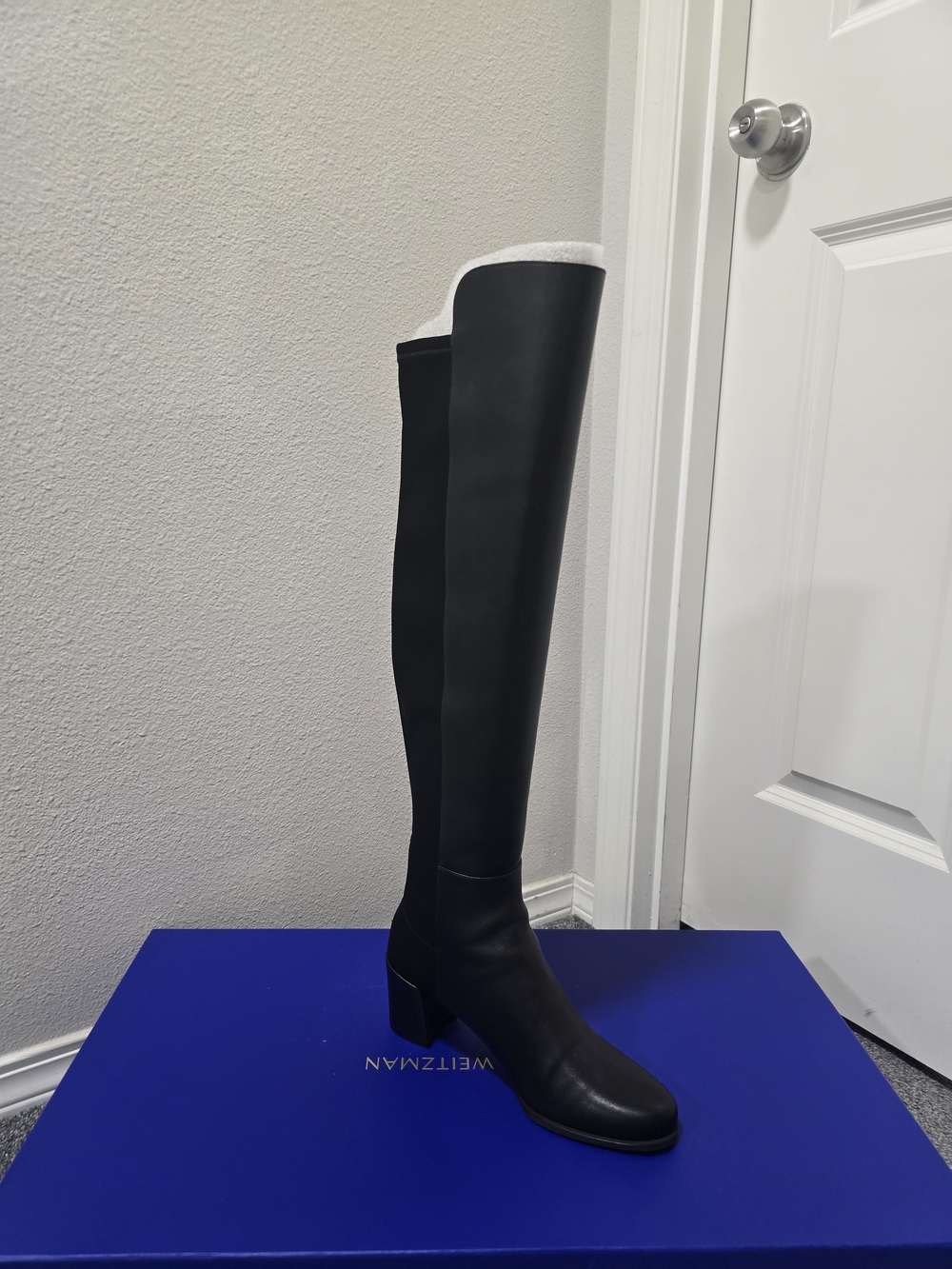 STUART WEITZMAN BLACK Women's Black Over-the-Knee Block Heel Boots